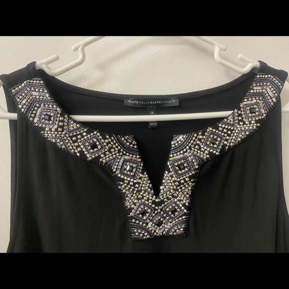 Plus Size White House Black Market Plush Embellished Pleat Hem Dress - Black - Picture 3 of 11